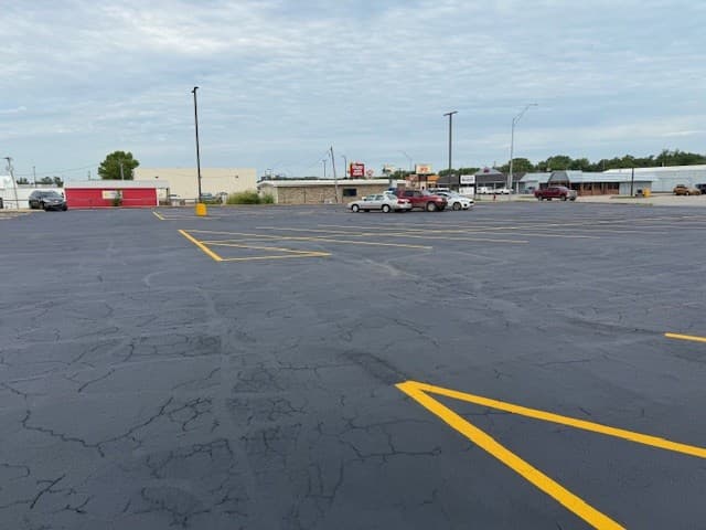 Seal coated parking lot with striping
