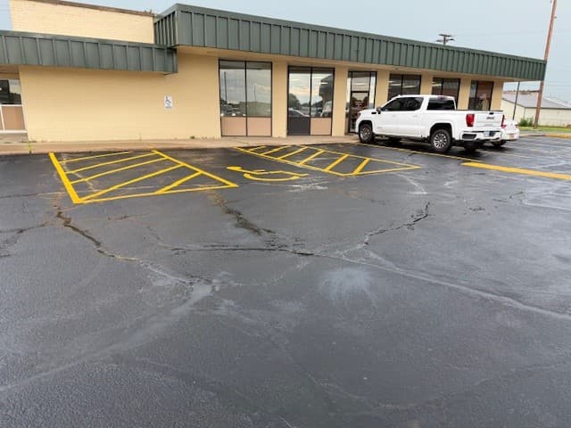 ADA compliant parking lot with blue handicap spaces