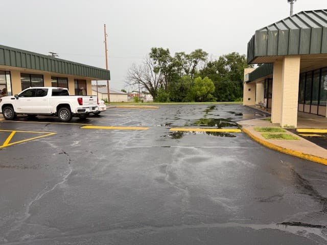 Seal coated parking lot with striping