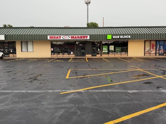 Seal coated parking lot with striping