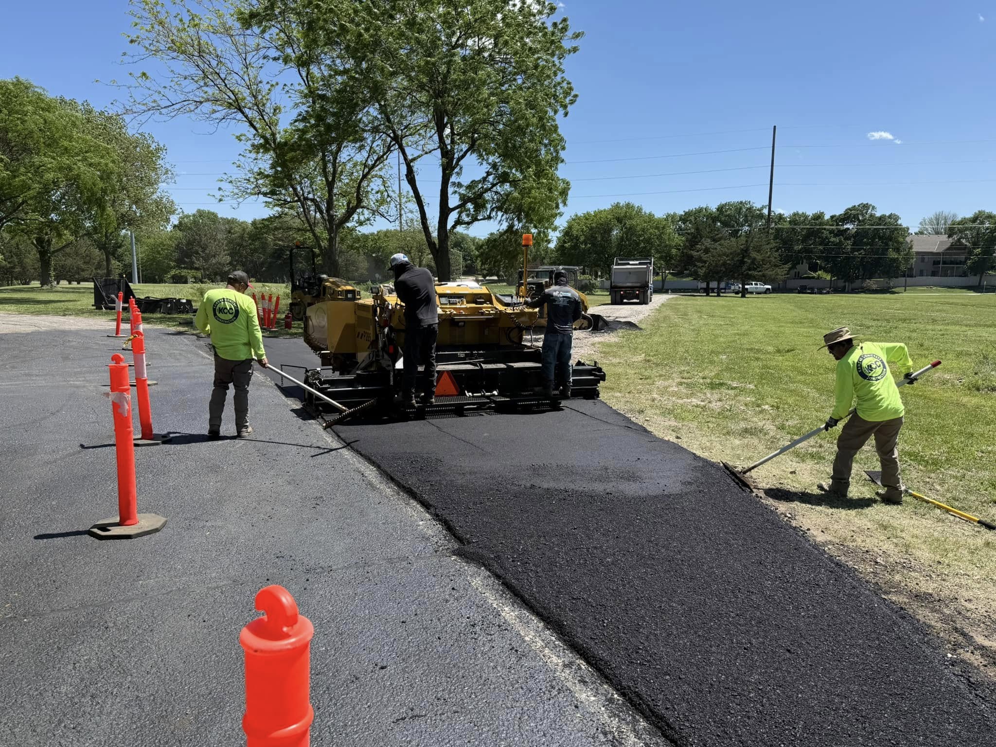 Freshly completed asphalt paving project